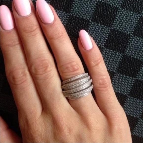 6.4 CT DIAMOND STERLING SILVER MULTI LAYER RING, CUTE RING, SHINY RING. - Picture 4 of 8